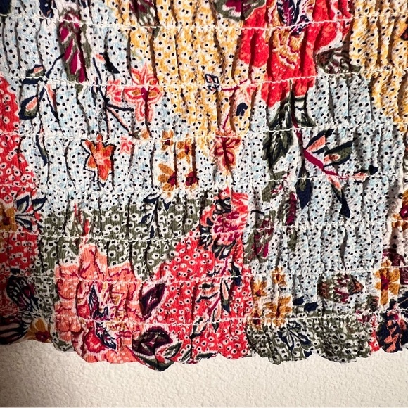 Monteau Smocked Floral Puff Sleeve Crop Top Square Neck Boho Y2K Cottagecore - Picture 5 of 9